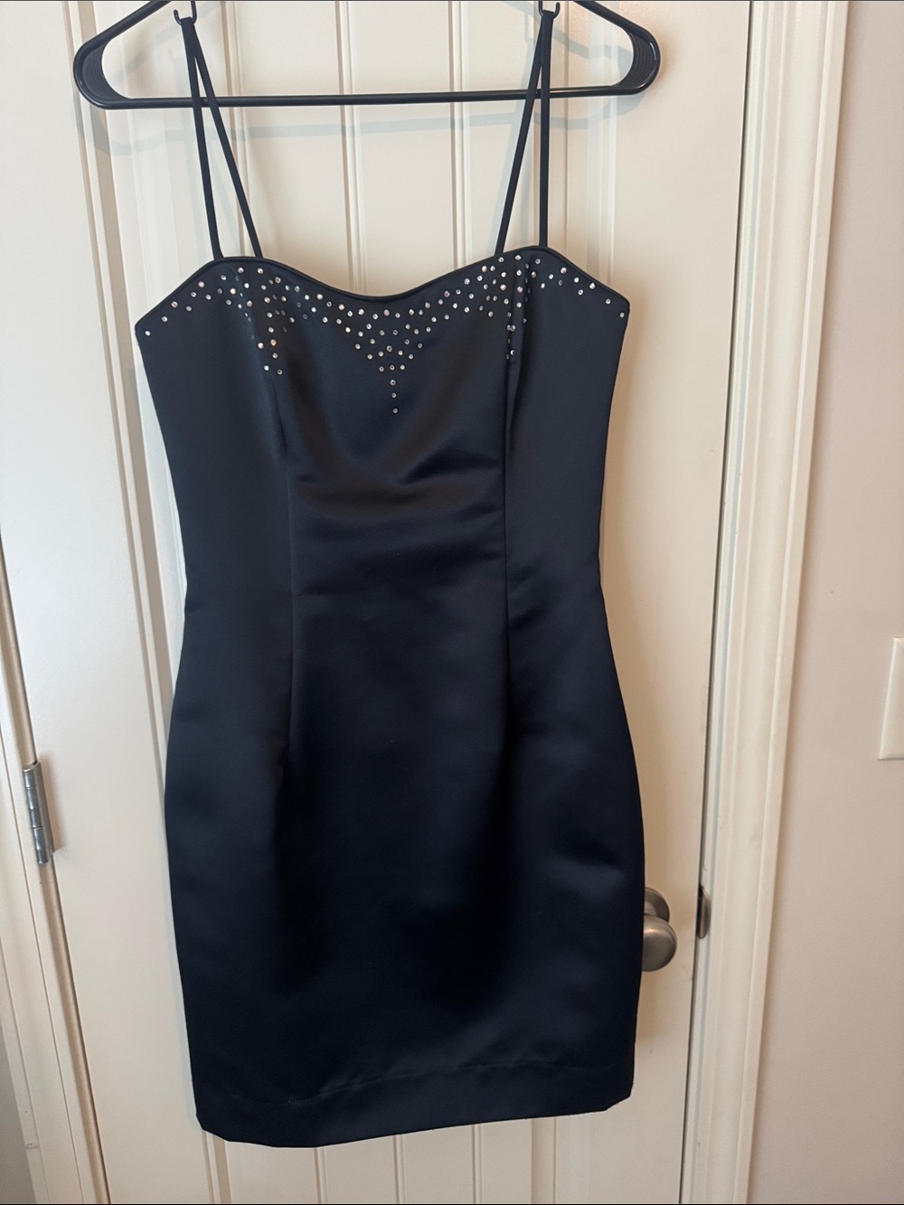 Jessica McClintock Black Mini Dress with Rhinestone Trim